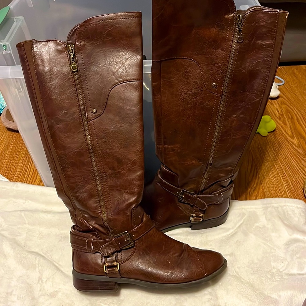 Brown Leather wide calf boot